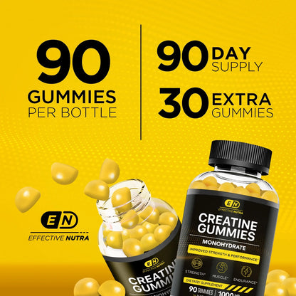 Boost Your Performance with Effective Nutra's Creatine Gummies - Natural Lemon Flavor for Energy & Strength (90 Count)