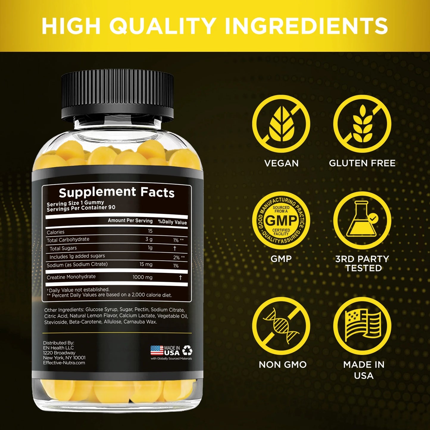 Boost Your Performance with Effective Nutra's Creatine Gummies - Natural Lemon Flavor for Energy & Strength (90 Count)