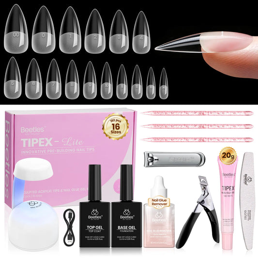 Transform Your Nails with the Beetles Tipex Lite Instant Apex Nail Tips Kit – 192 Full Cover Clear Nails, Mini UV Lamp, and All Essentials Included!