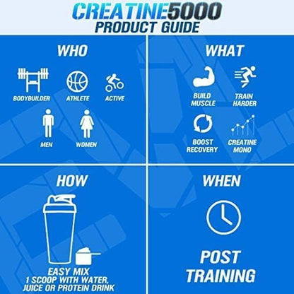 Unleash Your Potential with Evlution Nutrition Creatine 5000 - 5000mg Pure Creatine Monohydrate for Enhanced Recovery, Lean Muscle Growth & Performance - 60 Servings of Unflavored Power!