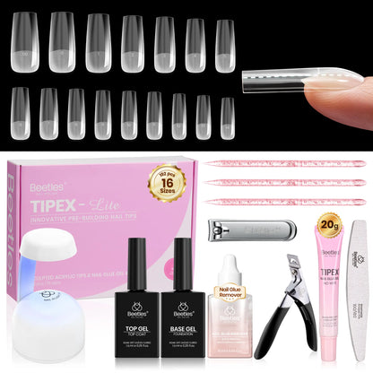 Transform Your Nails with the Beetles Tipex Lite Instant Apex Nail Tips Kit – 192 Full Cover Clear Nails, Mini UV Lamp, and All Essentials Included!