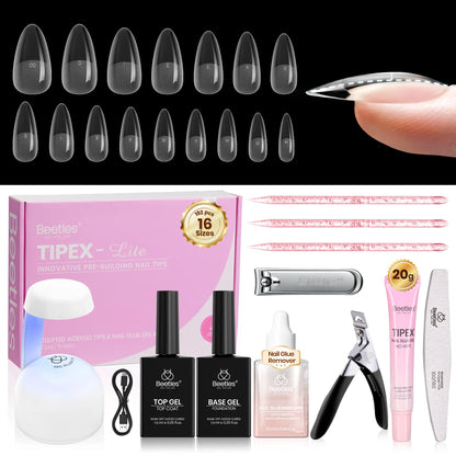 Transform Your Nails with the Beetles Tipex Lite Instant Apex Nail Tips Kit – 192 Full Cover Clear Nails, Mini UV Lamp, and All Essentials Included!