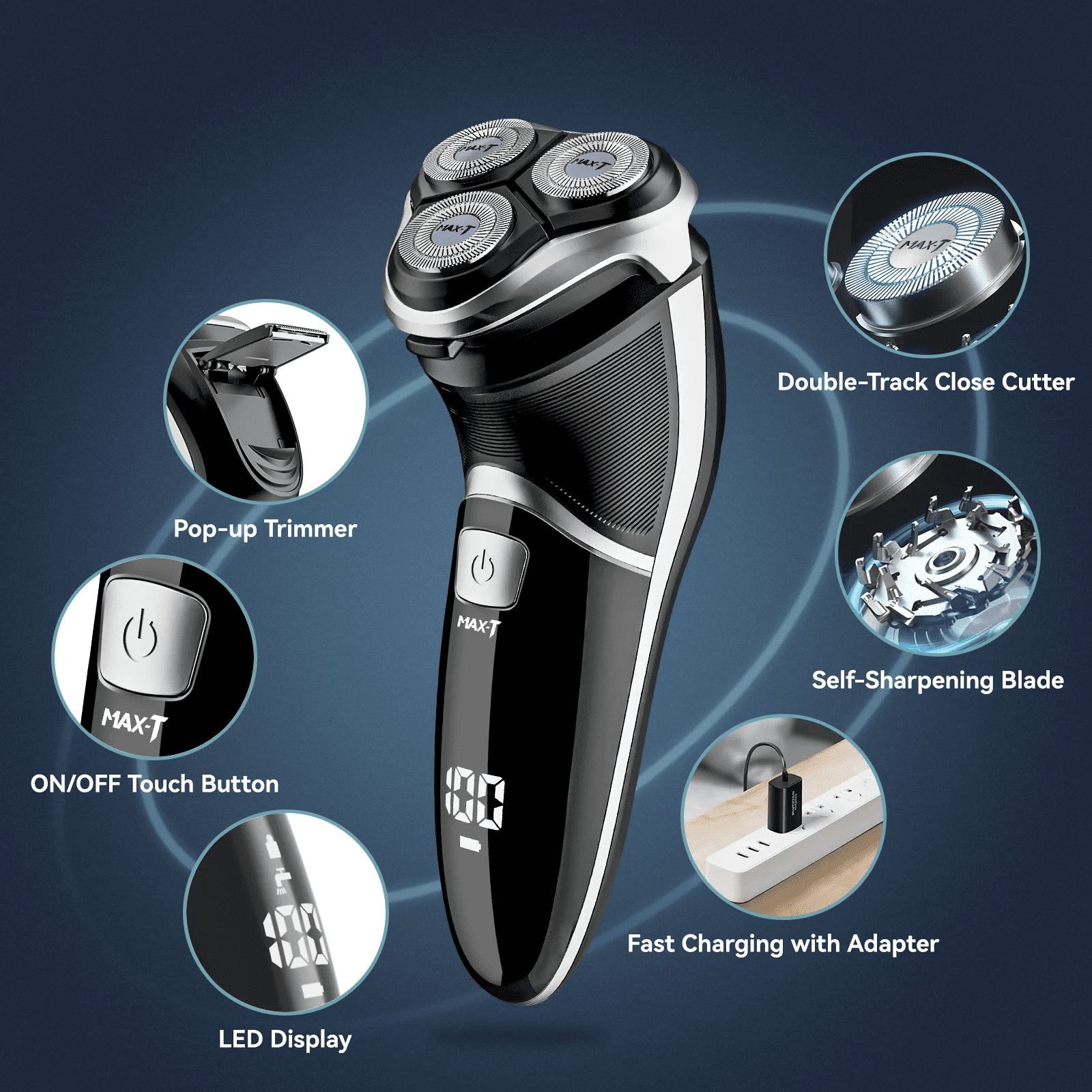 Revolutionary Electric Razor for Men - Fast USB-C Charging, Waterproof Design, Pop-Up Beard Trimmer, and 3D Floating Head for Ultimate Grooming Experience