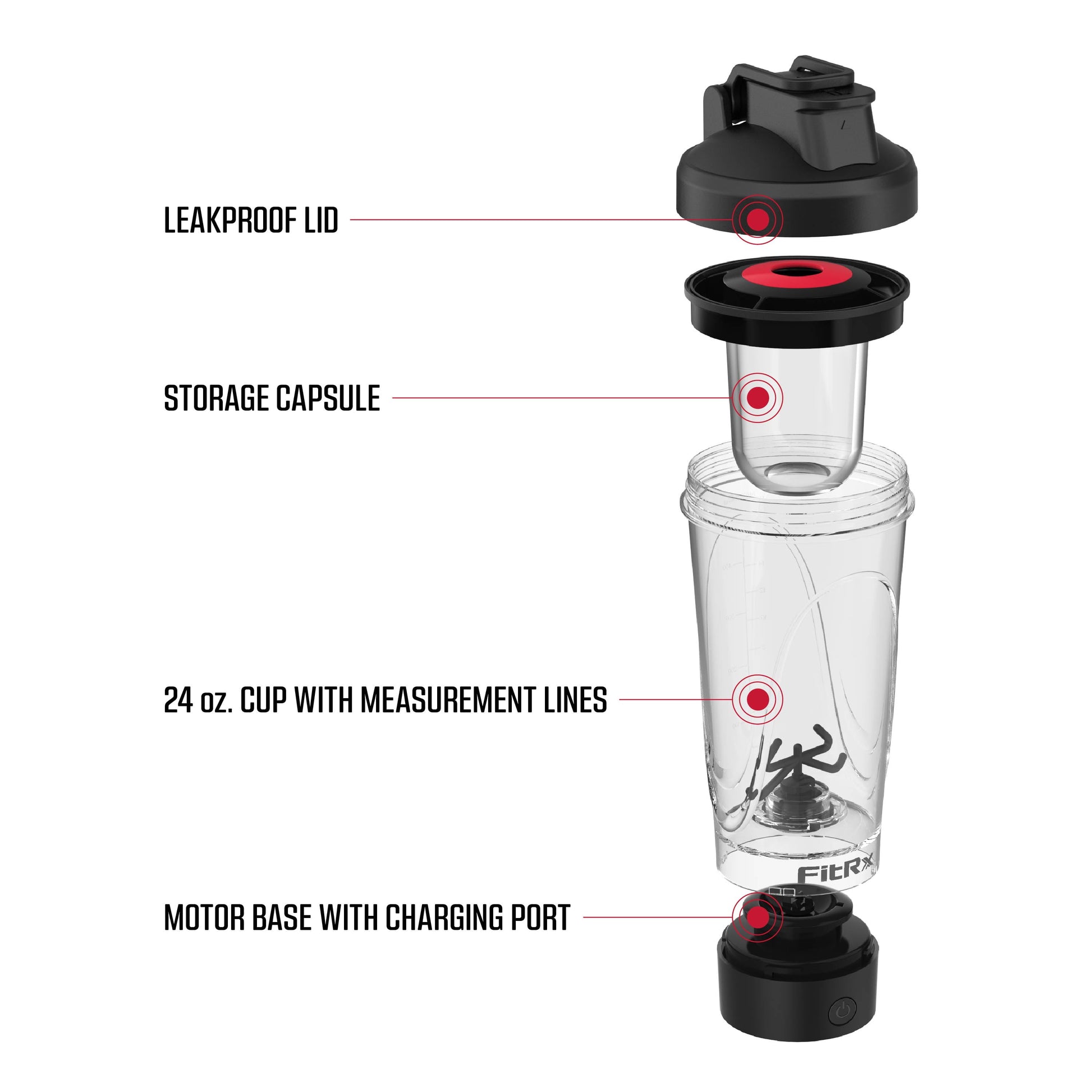 Elevate Your Hydration Game with the FitRx Sport Mixer Electric Shaker Bottle - 24oz Rechargeable Power in Sleek Black