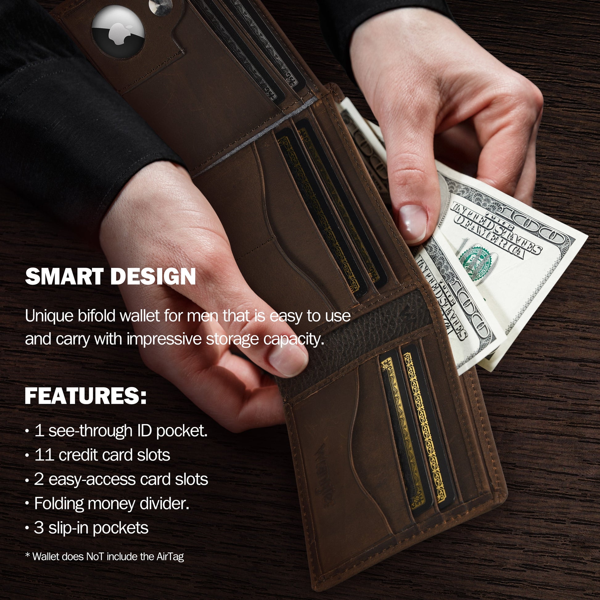 Elevate Your Everyday Style with the Men’s Slim Bifold Wallet - Genuine Leather, RFID Blocking, Airtag Holder, Perfect Gift for Him!