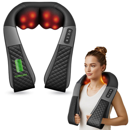 Revitalize Your Relaxation: Cordless Neck & Back Massager with Heat - 4D Shiatsu Relief for Ultimate Comfort, Perfect Gift for Parents!
