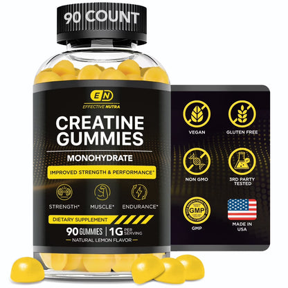 Boost Your Performance with Effective Nutra's Creatine Gummies - Natural Lemon Flavor for Energy & Strength (90 Count)
