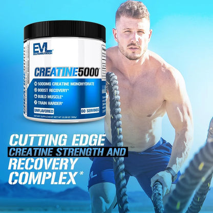 Unleash Your Potential with Evlution Nutrition Creatine 5000 - 5000mg Pure Creatine Monohydrate for Enhanced Recovery, Lean Muscle Growth & Performance - 60 Servings of Unflavored Power!