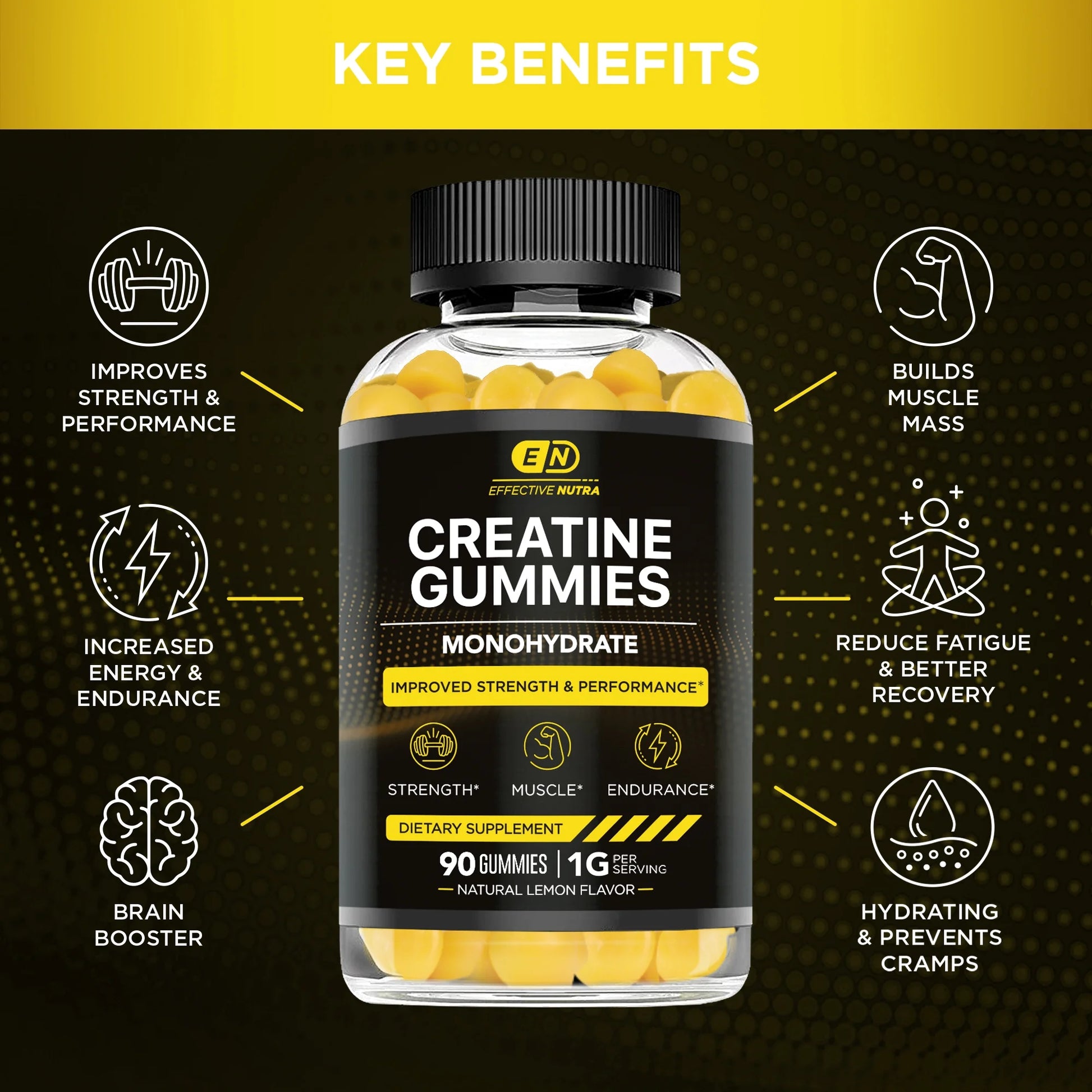 Boost Your Performance with Effective Nutra's Creatine Gummies - Natural Lemon Flavor for Energy & Strength (90 Count)