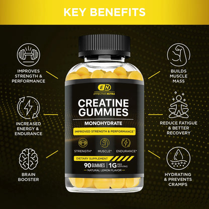 Boost Your Performance with Effective Nutra's Creatine Gummies - Natural Lemon Flavor for Energy & Strength (90 Count)