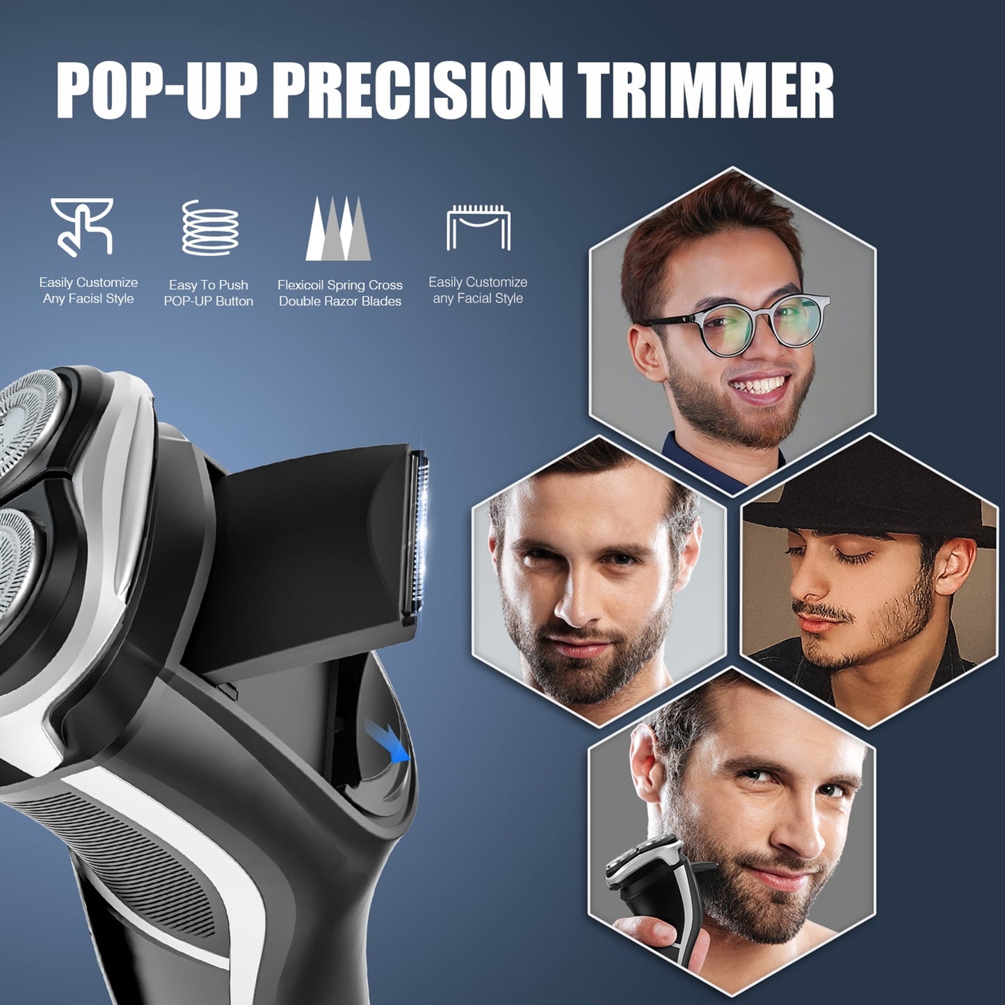 Revolutionary Electric Razor for Men - Fast USB-C Charging, Waterproof Design, Pop-Up Beard Trimmer, and 3D Floating Head for Ultimate Grooming Experience